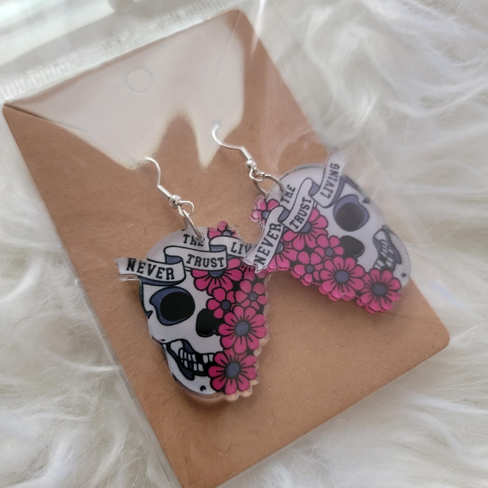 Pink and White Skull Earrings